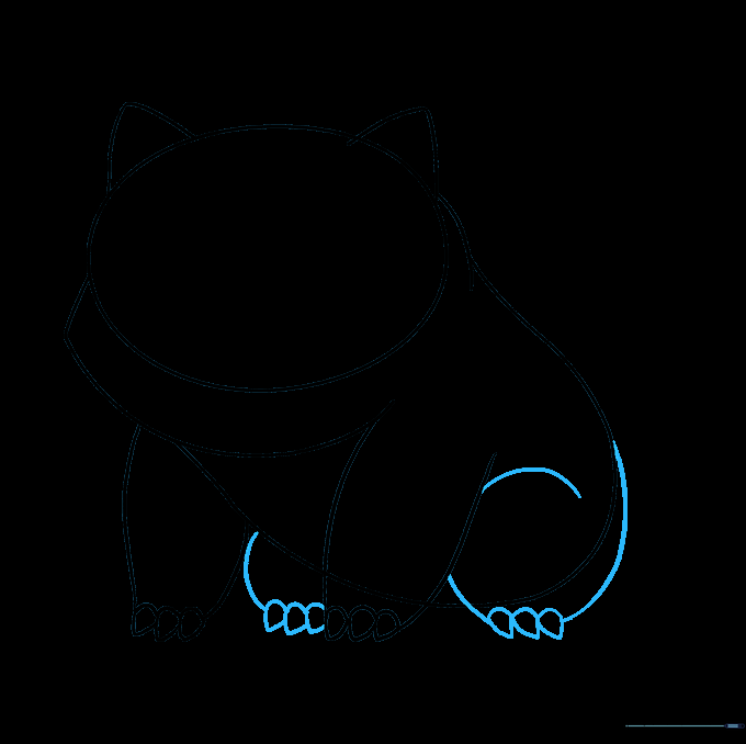 Sketch showing the addition of two squat, rounded rear legs to the body.