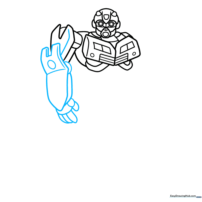 Detailed view of the arm and hand construction.