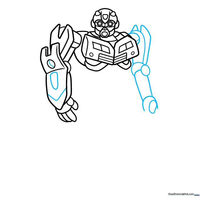 Adding shoulder details and arm joints to the drawing.