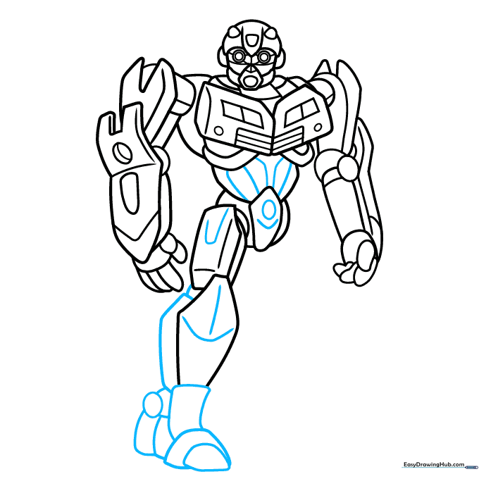Drawing the feet and central body panel.