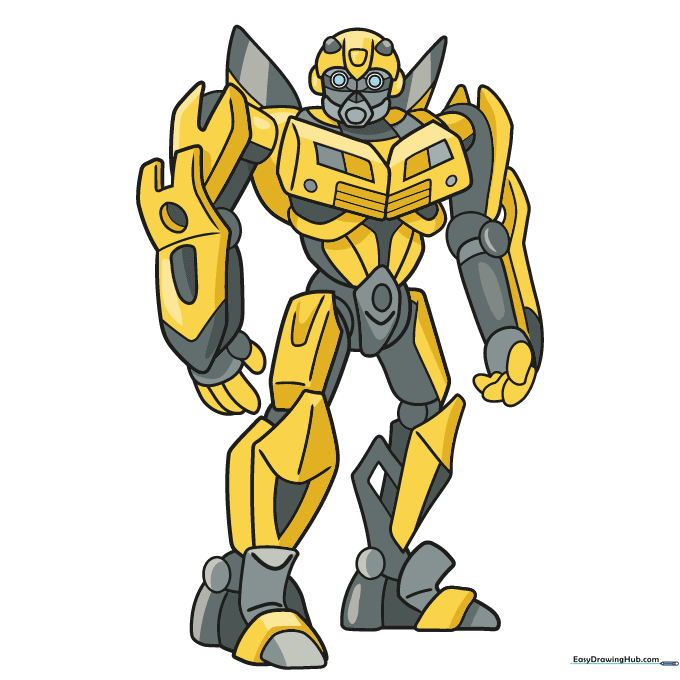 The completed, colored Bumblebee drawing.