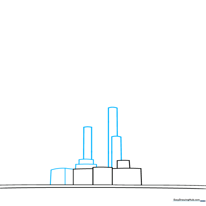 Drawing the middle sections of the Burj Khalifa using stacked geometric shapes.