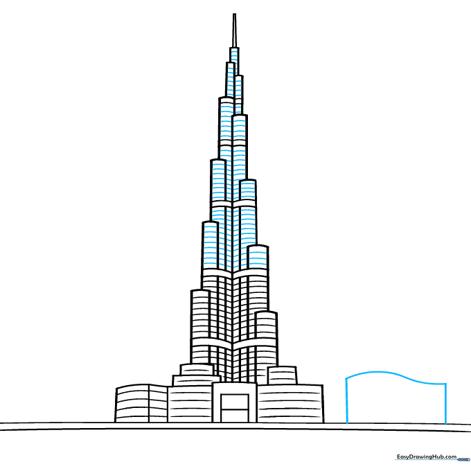 Drawing the spire of the Burj Khalifa and a secondary building structure.