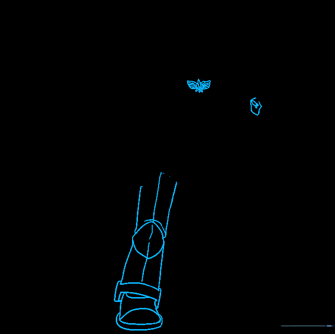 Completing the outline of Buzz Lightyear's feet.