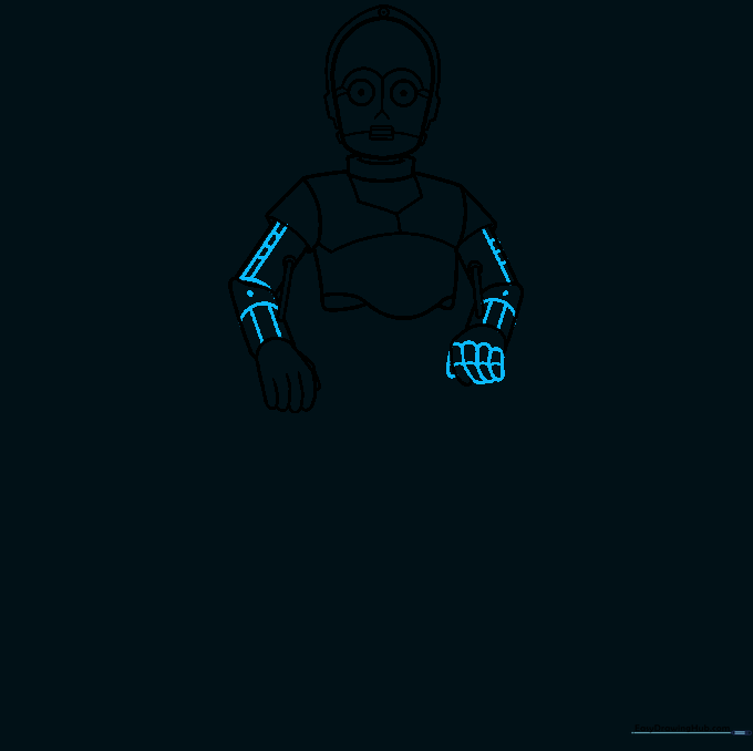 Close-up detail of C-3PO's arms showing added banding lines for mechanical texture.