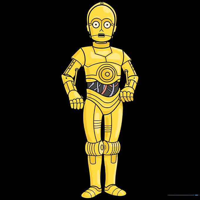 Finished, colored illustration of C-3PO in his iconic gold plating.