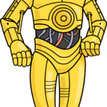 Full-body colored drawing of C-3PO standing in a friendly pose.