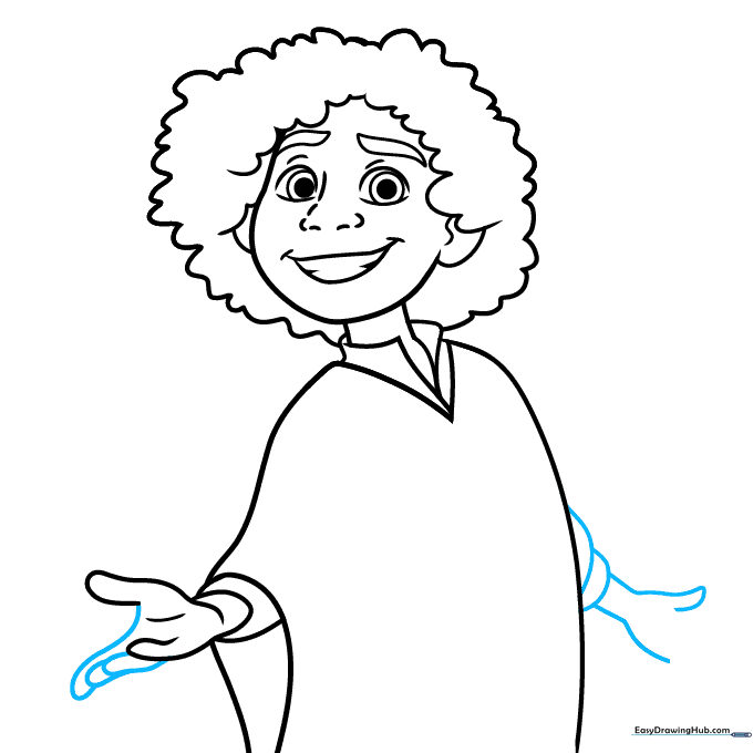 Detailed sketch of Camilo's hands with fingers extended.
