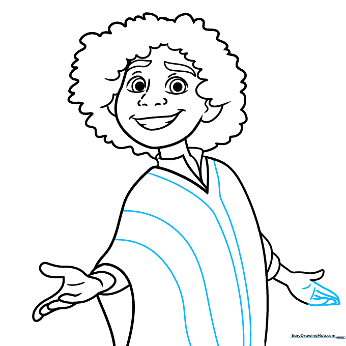 Adding vertical lines to the poncho to create the appearance of fabric folds.
