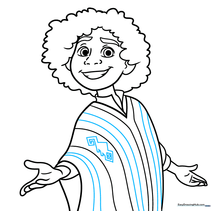 Sketching the small chameleon icon onto the poncho design.