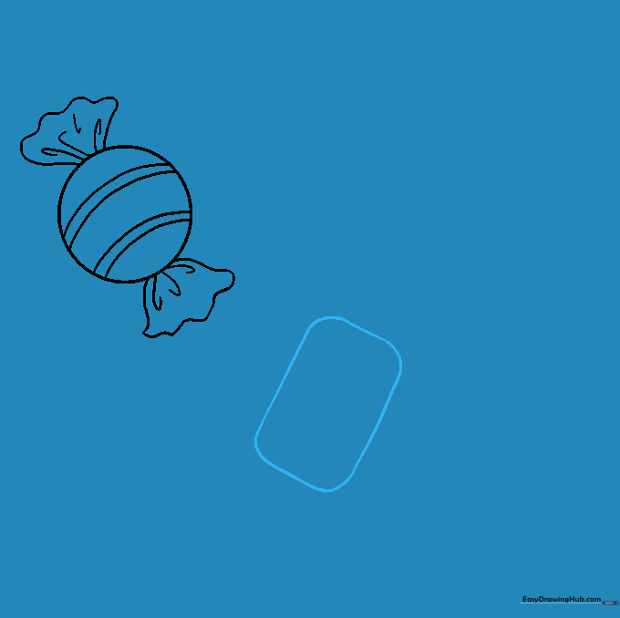 Sketching a rounded rectangle to serve as the base for a second candy piece.