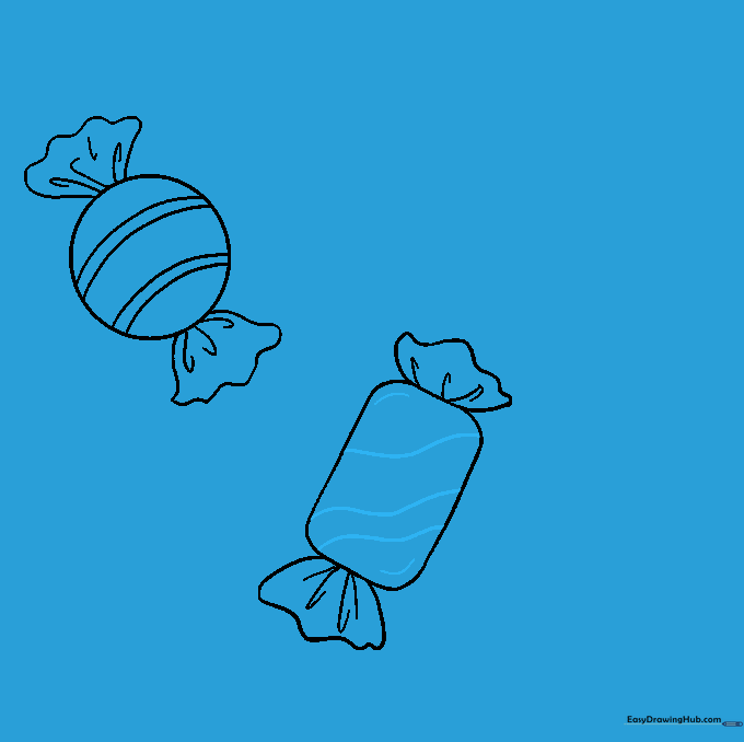 Adding wavy decorative lines and corner shading to the rectangular candy.