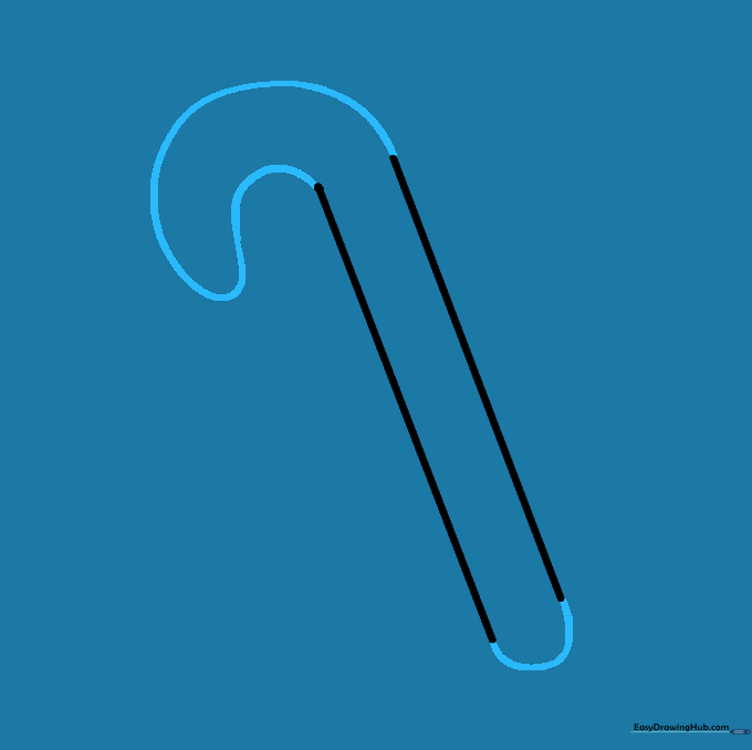 The candy cane outline completed with a curved top hook and a rounded bottom base.
