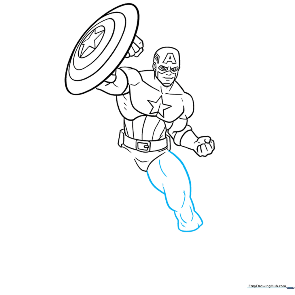 Outline of Captain America's legs, emphasizing muscular structure with curved lines.