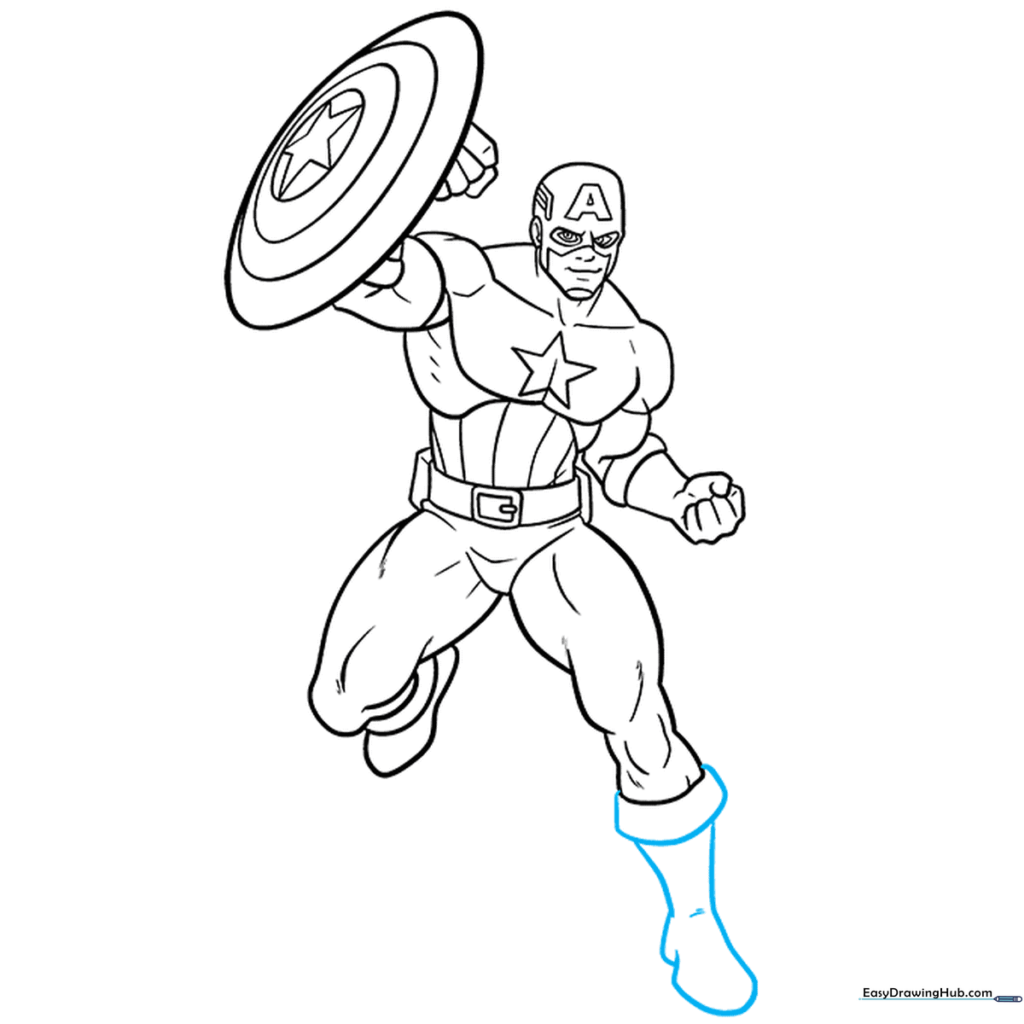 Detailing the boots of Captain America with cuff lines and shape definition.