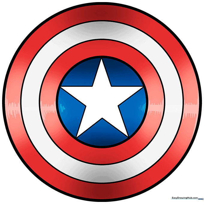 Final colored Captain America shield with red, white, and blue sections.