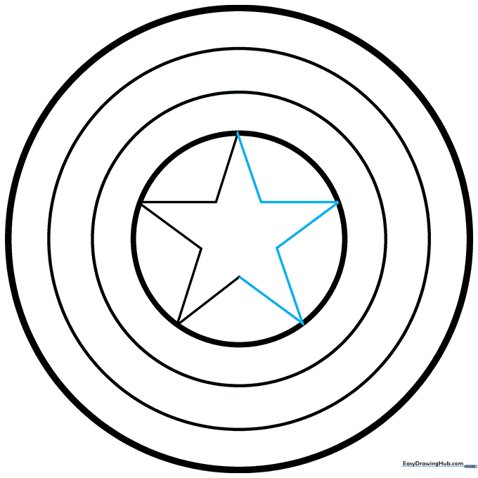 Completed five-pointed star inside the center of the shield.
