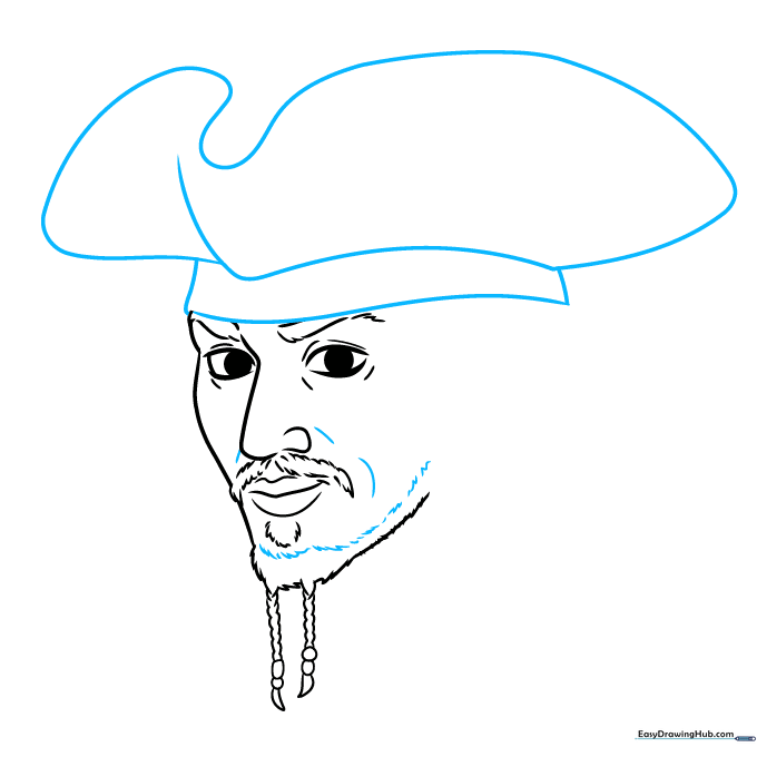 Sketching the pirate hat and bandana over the character's head