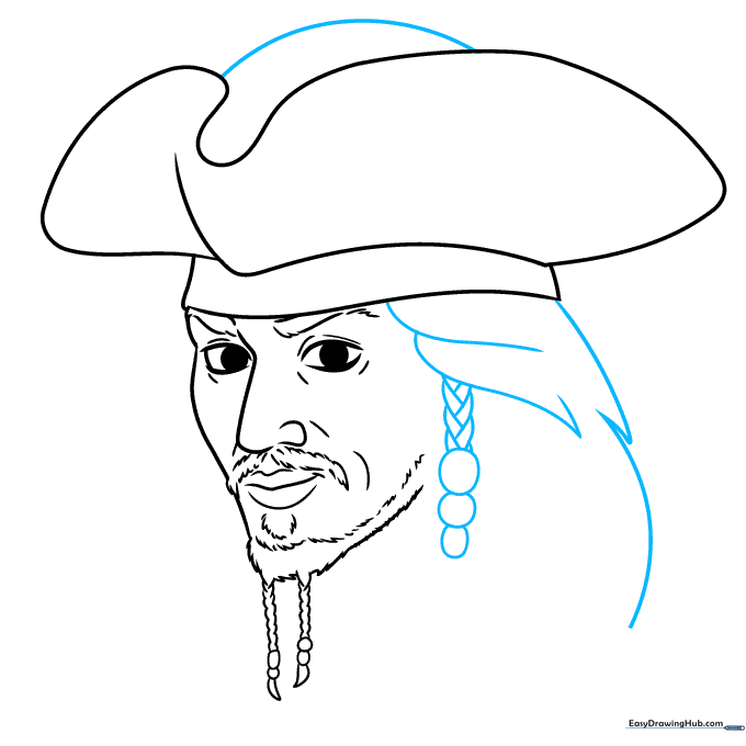 Adding wavy hair and side braids to the drawing