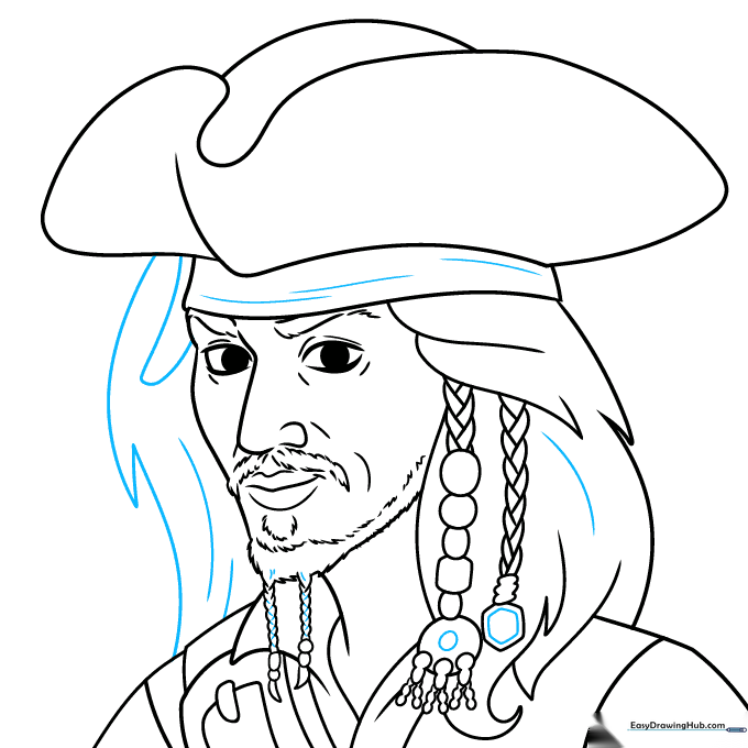 Final line art of Captain Jack Sparrow before coloring