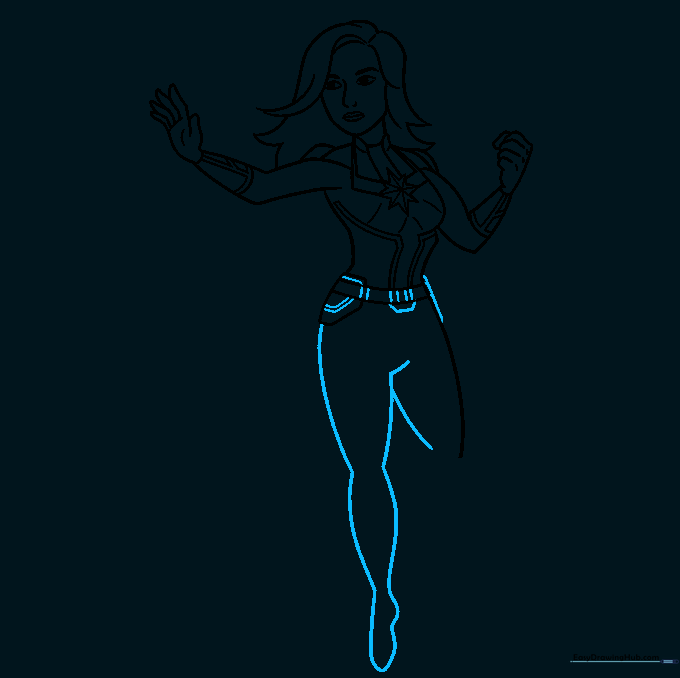 Outlining the legs and adding utility belt accessories.