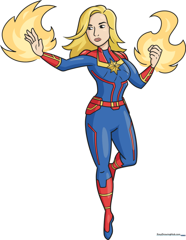 Full-color illustration of Captain Marvel in a heroic pose.