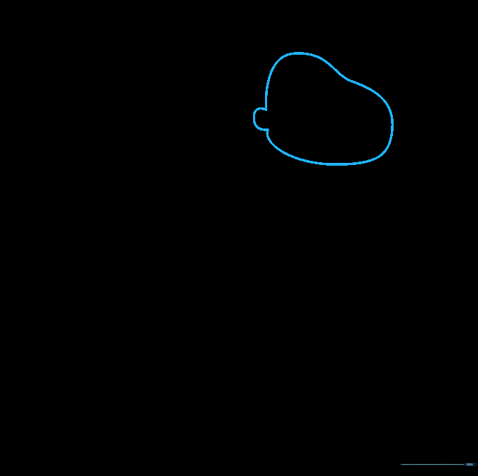 Pencil sketch of a rounded, heart-like shape representing Captain Underpants' head with a small ear detail.