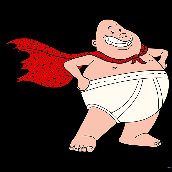 The completed, colored drawing of Captain Underpants with bold outlines.
