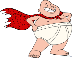 A vibrant, finished illustration of Captain Underpants, showcasing the final result of the drawing tutorial.