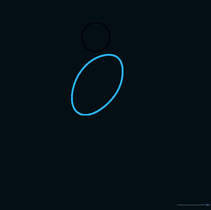 A tilted oval shape added below the head circle to form the bird's torso.