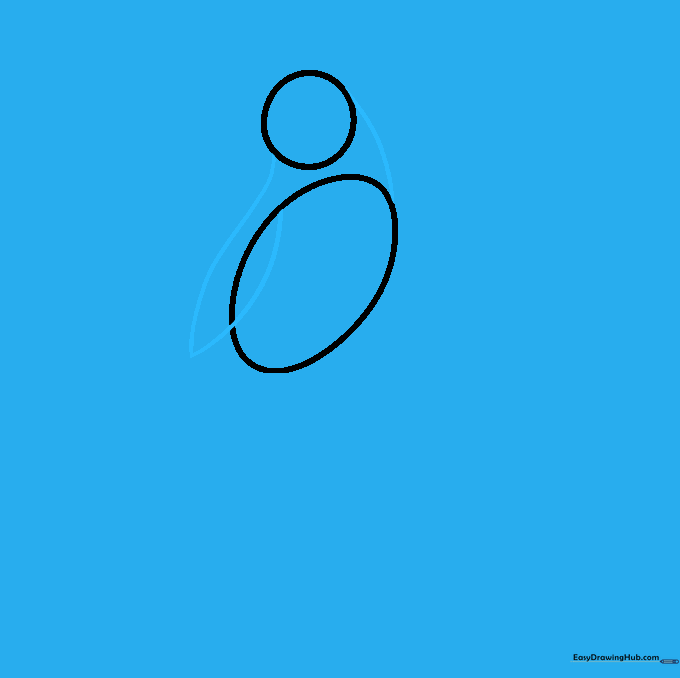 Curved lines connecting the head to the body and forming a wing shape.