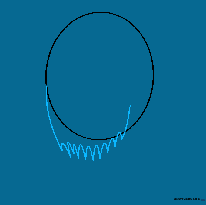 Drawing the upper jaw line with sharp, jagged teeth shapes.