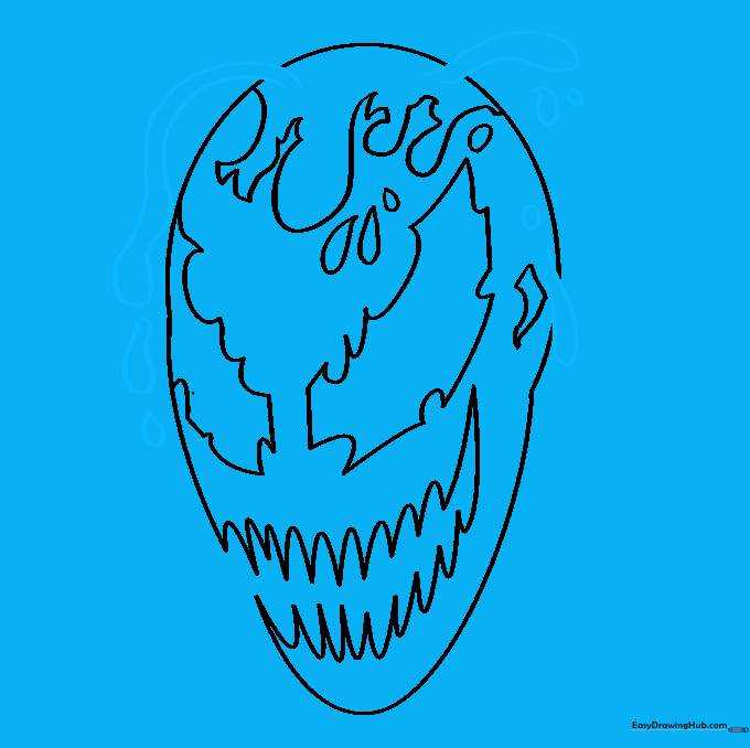 Drawing long, flowing tendrils emerging from the character's head.
