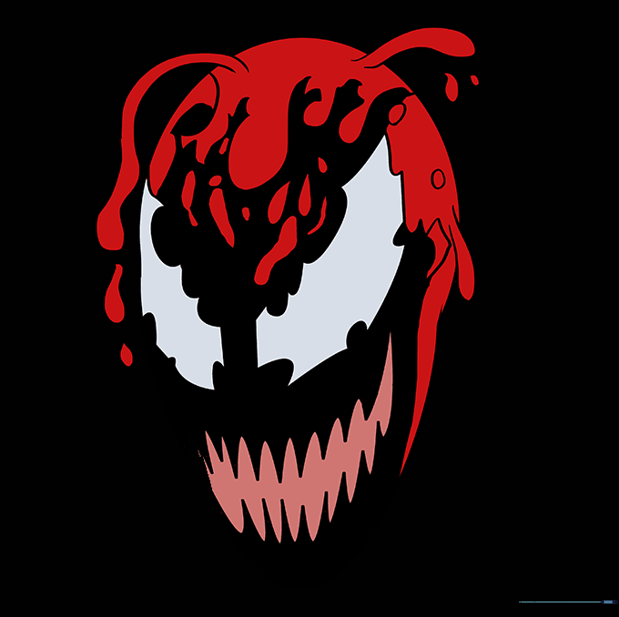 The final colored drawing of Carnage with red and black details.