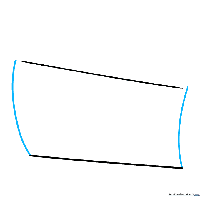 Adding two curved lines to define the front face of the cheese.