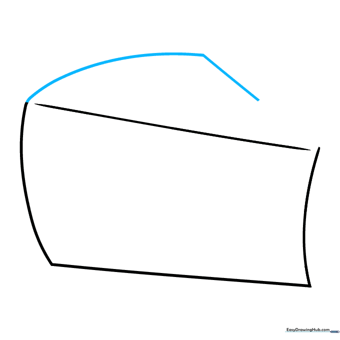Drawing the top surface of the cheese wedge with a curved line.