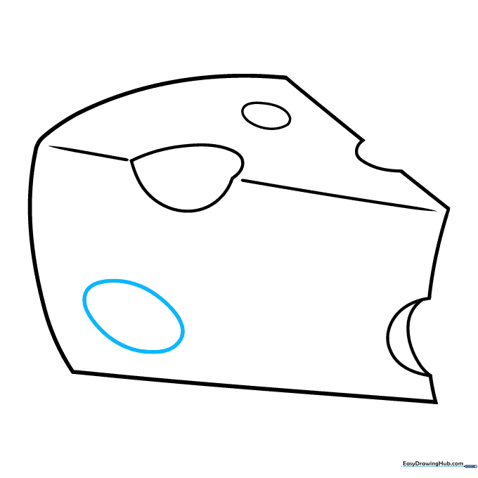 Adding a final oval hole near the bottom of the cheese wedge.