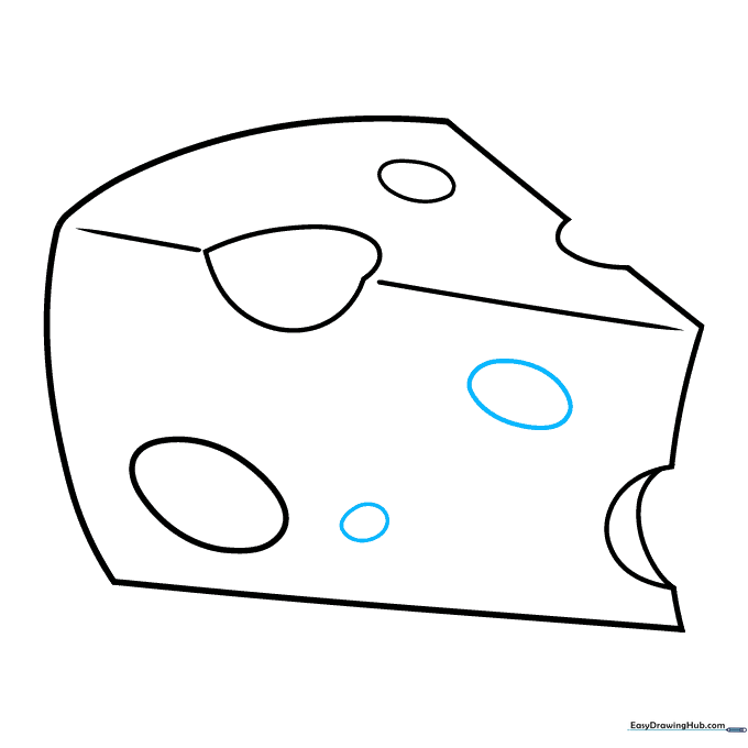 Final line art of the cartoon cheese wedge with multiple holes.