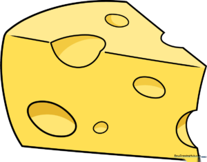A bright, colorful cartoon cheese wedge drawing.