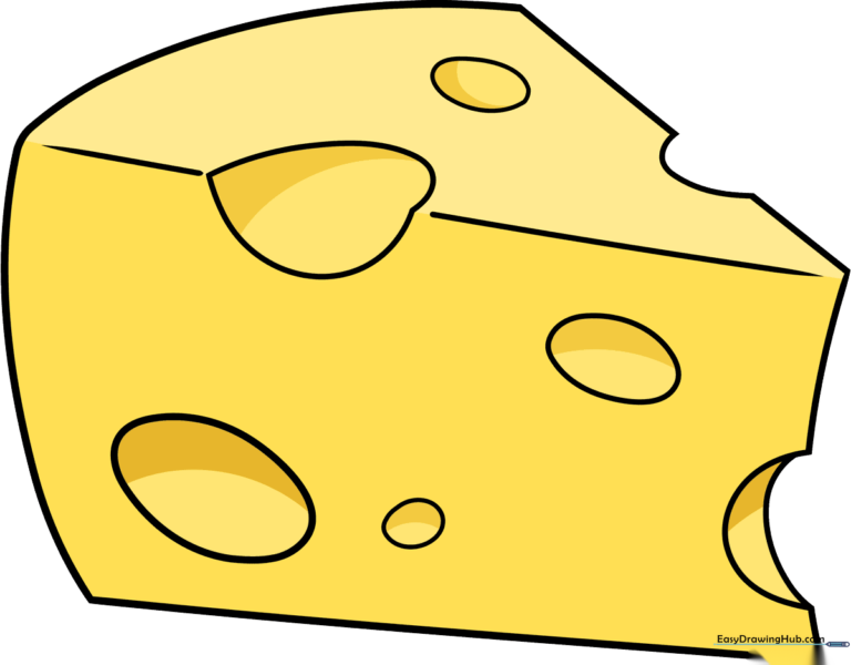 A bright, colorful cartoon cheese wedge drawing.