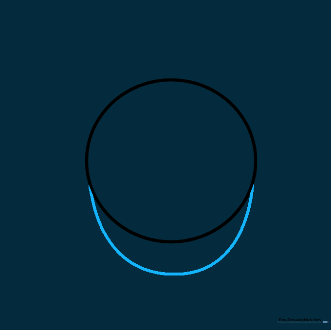 The circle from step one now has a rounded jawline added to form a complete head shape.