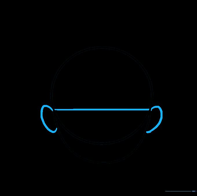 A horizontal guide line drawn across the head with two small ear shapes attached to the sides.