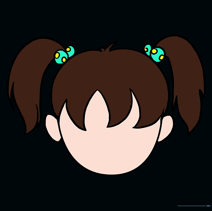 The completed cartoon hair drawing fully colored in.