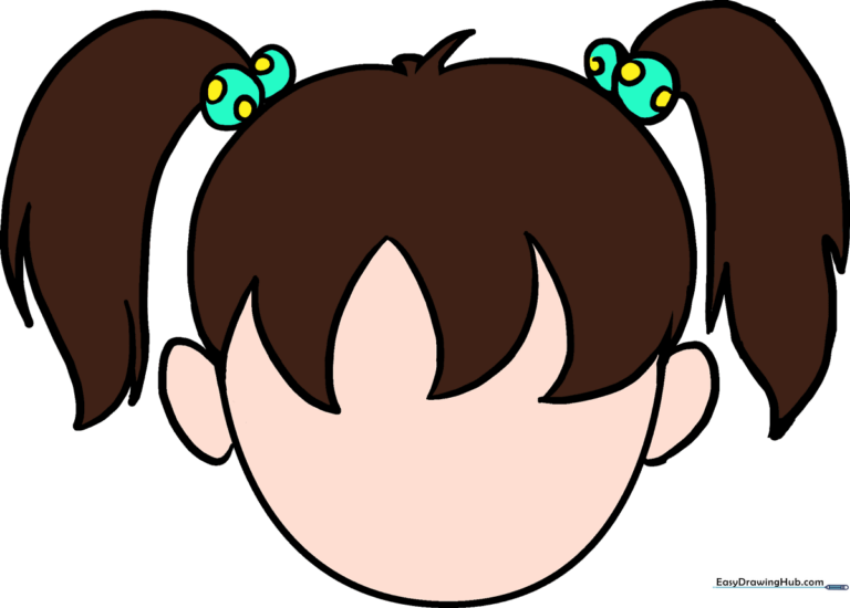 A colorful, finished example of a cartoon character with pigtails.