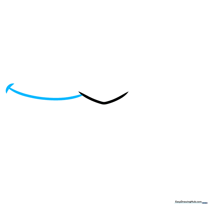 Drawing the first side of the upper lip with a curved line extending from the center.