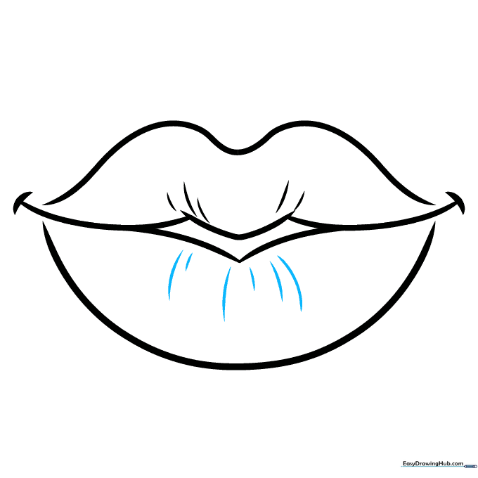 Adding detail lines to the lower lip to complete the drawing.