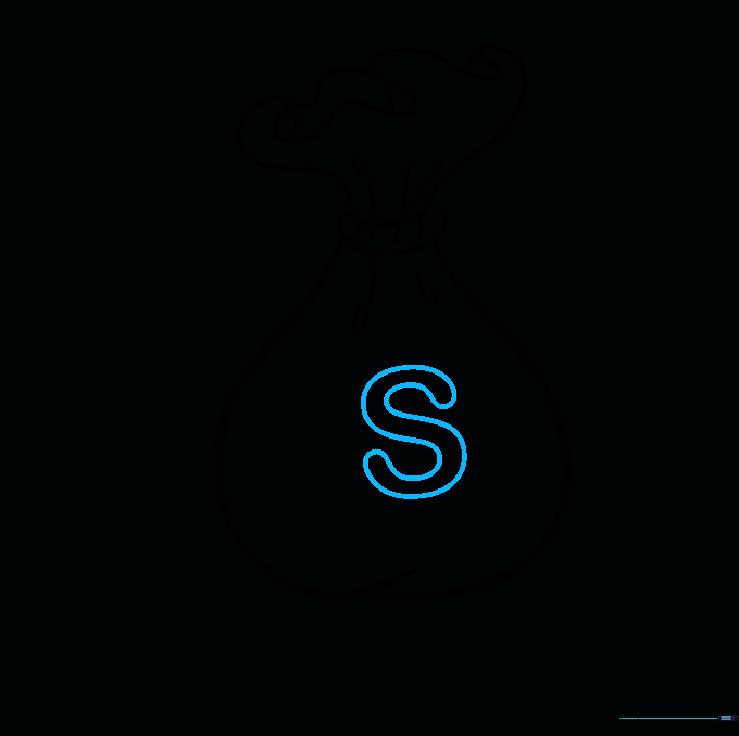 Drawing a large letter S on the front of the money bag.