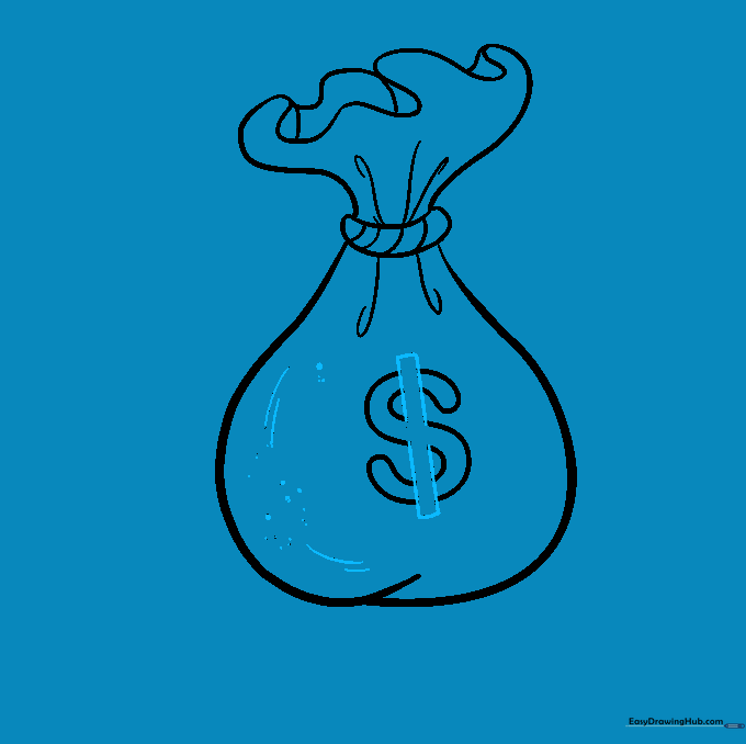 Completing the dollar sign and adding texture details to the bag.