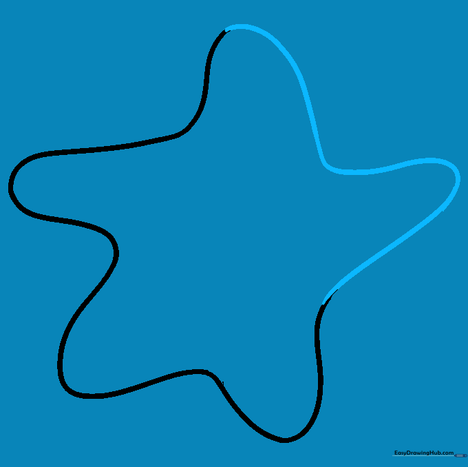 The completed five-pointed star outline.