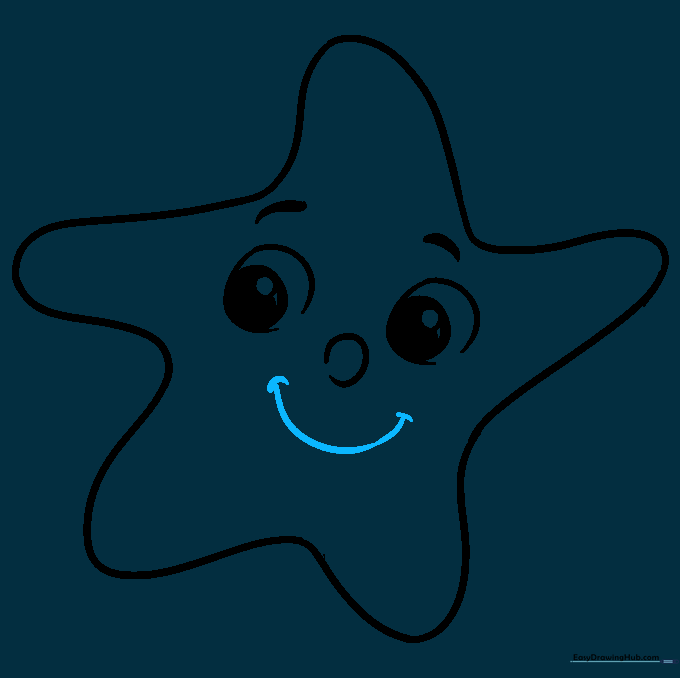 Adding a wide, happy smile to the cartoon star.